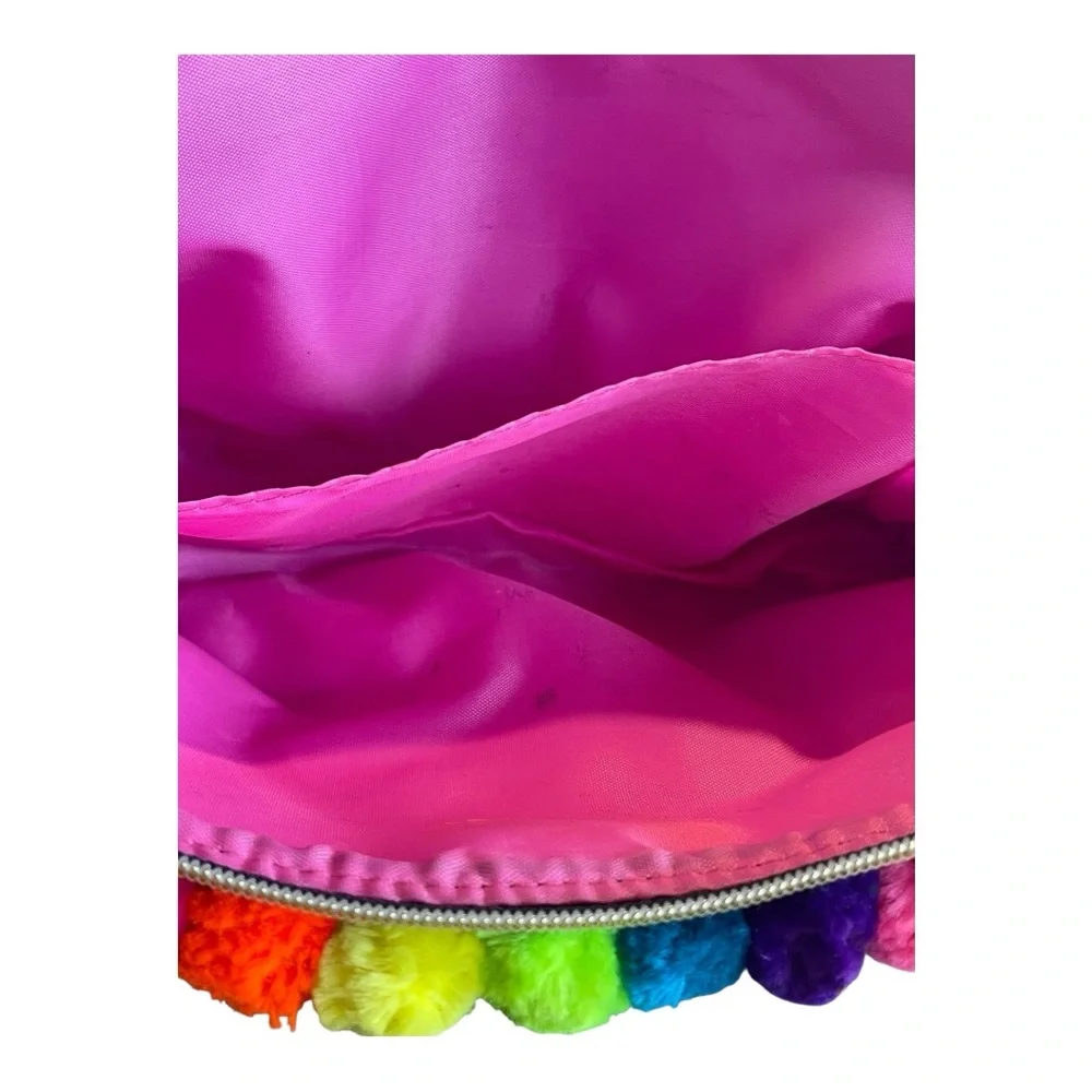 Kestrel Denim Cosmetic Bag Rainbow Pom Pom Makeup Pouch Travel Case - Picture 7 of 9